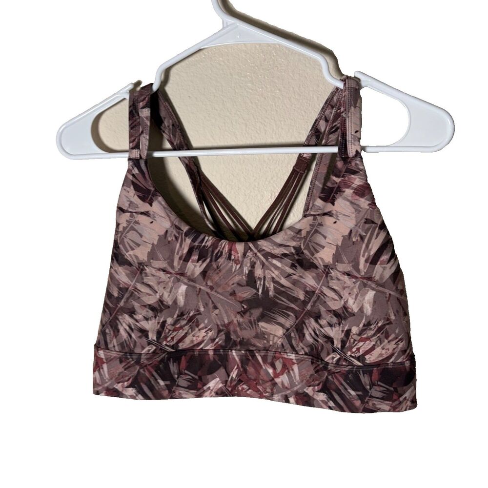 Freely Sports Bra Women's Large Beige Floral Strappy Racerback Athletic Active